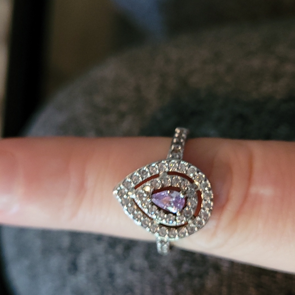 Purple cz stone. Silver ring. Size 5